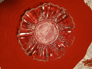 Vintage Clear Cut Glass Ruffle Scalped Edge Bowl Dish with Fruit Bottom Design - Picture 1 of 5