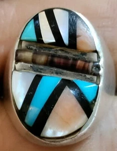 Vtg Southwest Sterling Silver Turquoise Multi Stone Ring Sz 9.5~16g Zuni Clipped - Picture 1 of 12