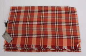 NWT Authentic Tom Ford Scarf Orange & Brown Plaid Cotton Cashmere #1713  