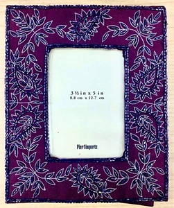 Pier One Imports Eggplant Purple Fabric Floral Beaded 3.5x5 Photo Frame - Picture 1 of 13