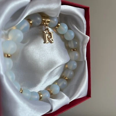 Opal bracelet | Beaded jewelry | Letter charm | Initials | Gemstone - Image 1 of 4