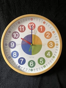 NEW IN BOX YELLOW CIGERA EDUCATIONAL WALL CLOCK SCHOOL HOME KIDS ROOM 12 INCHES - Picture 1 of 2