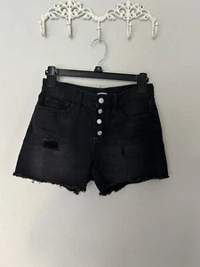 OLD NAVY Girls Black DENIM SHORTS HIGH RISE ADJUSTABLE WAIST distressed Size 12 - Picture 1 of 5