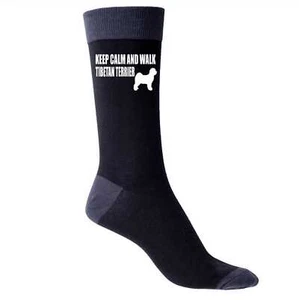 Keep Calm & Walk Tibetano Terrier Amante de Perros Para Hombre Calcetines Negros Regalo de Cumpleaños - Imagen 1 de 6