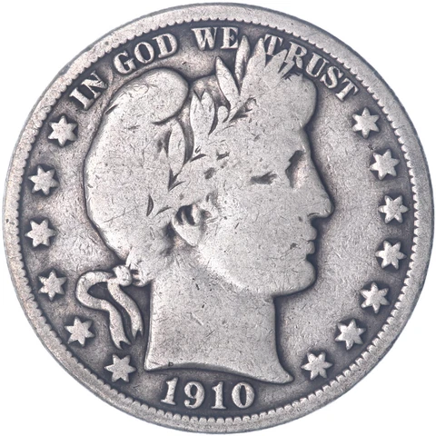 1910 (P) Barber Half Dollar 90% Silver Very Good See Pics P682 Cover