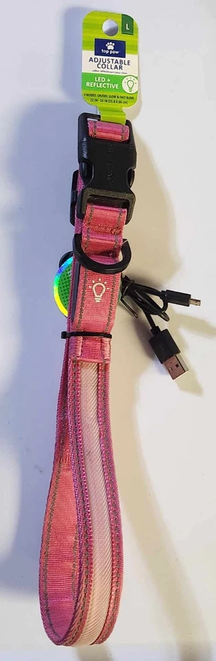 2 Top Paw Reflective LED Dog Collar Blue Light up and Yellow No Charger/tag
