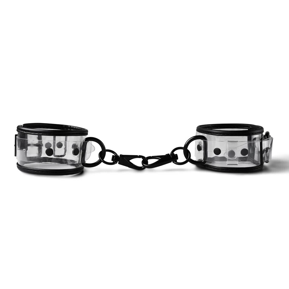 Punhos de pulso transparentes com 1 anel-D preto ligado BDSM bondage restrição sexual - Imagem 1 de 4