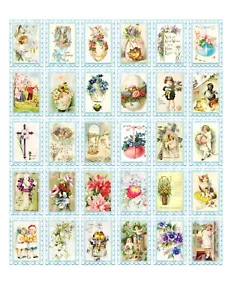 Set fatto a mano di 30 francobolli vintage shabby chic in tessuto pasquale trapunta pannelli in cotone - Foto 1 di 1