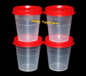 Tupperware Midgets Set of 4 Containers 2 oz. Red & Sheer Little Tupper Minis NEW - Picture 1 of 2
