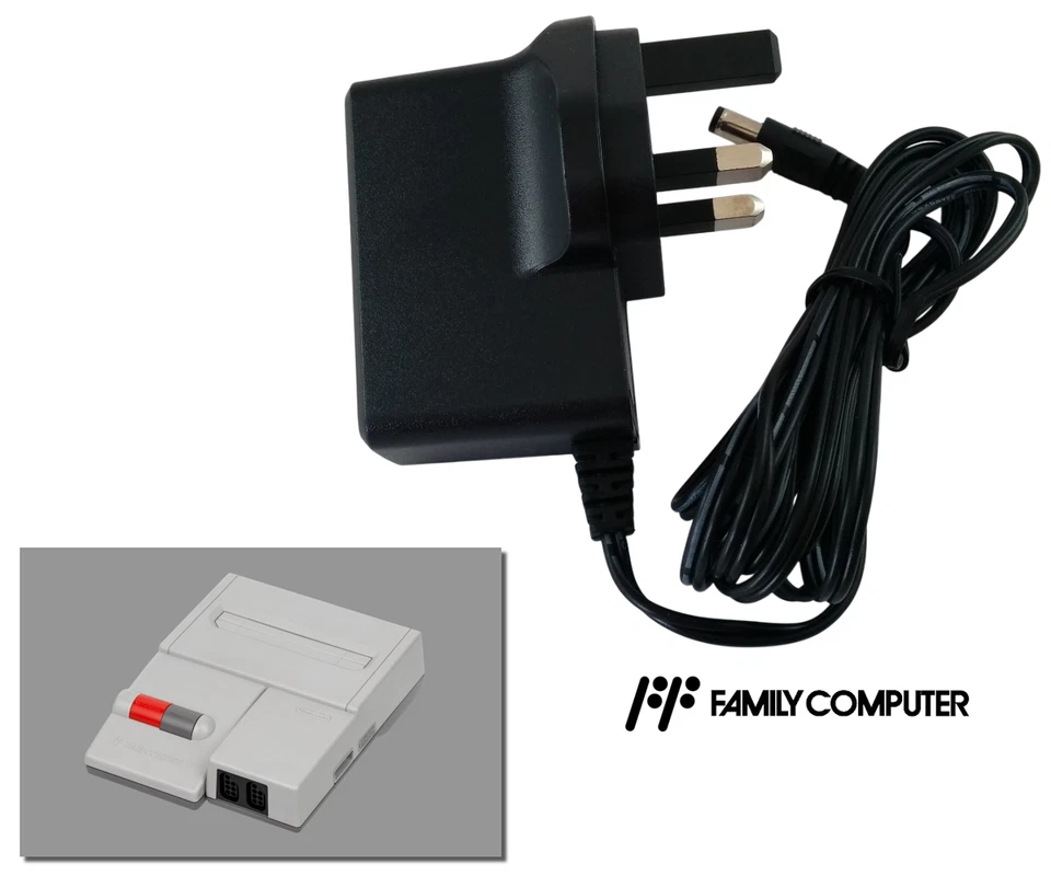 RETRO GAME SUPPLY Power Supply for Nintendo Famicom AV - 2m Cable - UK Plug - AC Adapter PSU