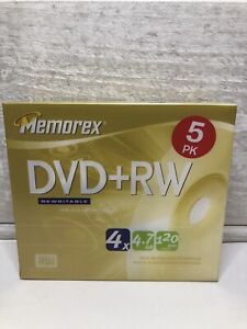 Pack de 5 DVD Memorex + RW - Réinscriptible 4x4,7 Go - 120 minutes - Neuf scellé