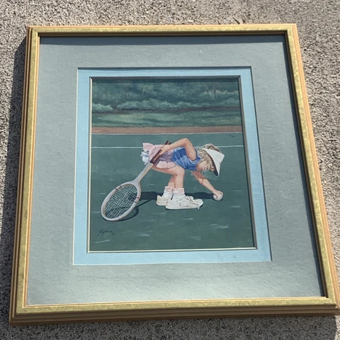 Vintage Tennis Mommy's Love Baby Girl Racket Ball Net SHIPMAN Framed Art ❤️sj3j7 Cover