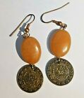 NEW Stunning Orange Agate Oval Gemstone Antique Coin Earrings, Copper Hook  