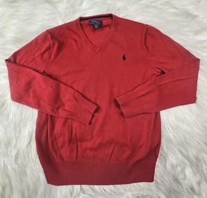 Polo Ralph Lauren Boys Pullover V-Neck Sweater Sz L 14-16 Red - Picture 1 of 8