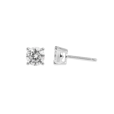 Argento Sterling 4 Piedini Rotondo 5mm Cz Orecchini a Lobo Trasparente Bianco - Immagine 1 di 4