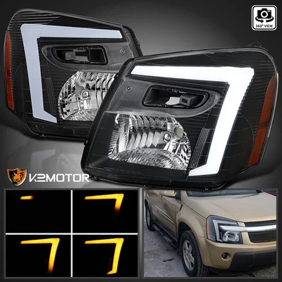 Fits 2005-2009 Chevy Equinox Black Headlights Sequential LED Signal Lamps 05-09 - Image 1 of 4