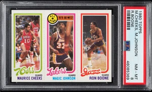 1980 Topps Magic Johnson Rookie Card RC Maurice Cheeks Ron Boone PSA 8 NM-MT - Picture 1 of 3