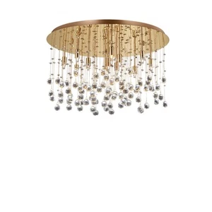 Lampadario a soffitto metallo dorato Ottagoni sfere cristallo molato PL12 - Foto 1 di 2