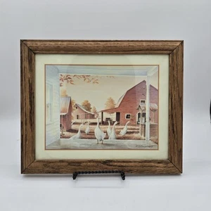 Framed & Matted WS Dougherty Print Picture Farm, Barn With Geese  - Picture 1 of 7