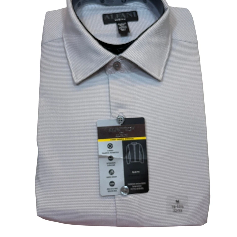 Camisa de vestir Alfani para hombre ajustada con estampado de tablero blanca gris 15-15,5 32-33 $65 Foto 1 de 4