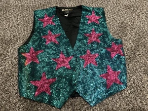 VTG Sequin Vest New Years Cowgirl Costume Western Glam Teal Hot Pink Stars Med - Picture 1 of 5