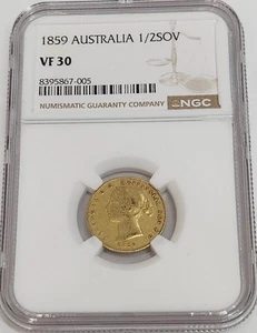 1859 VF30 Australia 1/2 Sovereign Gold NGC - Picture 1 of 2