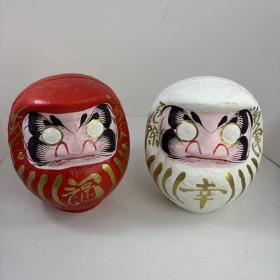 Muñeca Daruma 6" H color rojo y blanco para hacer deseos buena suerte fortuna Japón JUEGO DE 2 Foto 1 de 4