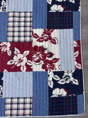 Tommy Hilfiger Edredón Doble Talla Hawaiano Hula Bailarín Tropical Rojo Azul Cuadros EE. UU. Foto 1 de 4