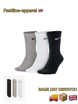 Nike Adult Cushioned Training Crew Socks Pack of 3 Pairs Unisex Grey-White-Black - Image 1 of 4