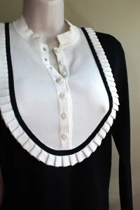 S Wednesday Addams Retro Goth Sweater Small Black Ivory Nylon Knit Cyrus - Picture 1 of 7