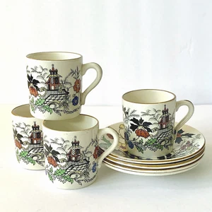Taza y platillo espresso Sandland Demitasse Staffordshire Inglaterra 4 juegos vintage - Imagen 1 de 9