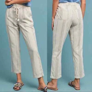 Anthropologie Women's Seashore Striped Linen Blend Pants Ivory Size Small - Picture 1 of 6