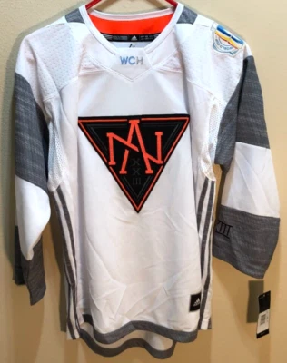 Nueva camiseta blanca cosida de hockey de la Copa Mundial Juvenil de América del Norte 2016 etiqueta L/XL Foto 1 de 2