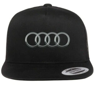 Cappello camionista auto Audi emblema stampato su cappello nero fattura piatto yupoong - Foto 1 di 15
