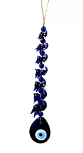 Evil Eye Wall Hanging Mini Elephants Blue Amulet Beads Protection Glass Ornament - Picture 1 of 5