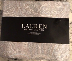 RALPH LAUREN Light Blue/Gray/White Queen Paisley Deep Fitted Sheet Set NIP - Picture 1 of 4
