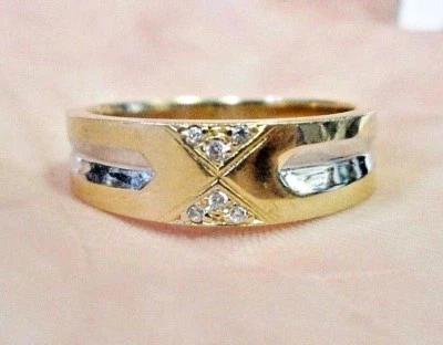 REAL 14K Yellow & White GOLD Wedding Band RING w/ Stones size 10 hourglass - Image 1 of 4