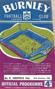 BURNLEY V SHEFFIELD UNITED ~ 26 DE OCTUBRE DE 1963 ~ PROGRAMA DE FÚTBOL DIVISIÓN UNO - Imagen 1 de 1