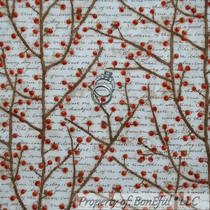 BonEful Fabric FQ Cotton Quilt Red Berry Tree Wood Scenic Xmas Holiday Kitchen S - Picture 1 of 12