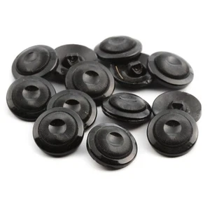 Lot (12) Czech Vintage concave ribbed black glass buttons 18mm - Picture 1 of 2