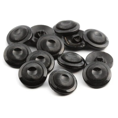 Lot (12) Czech Vintage concave ribbed black glass buttons 18mm - Image 1 of 2