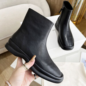 The Row Women's Leather Black Side Zipper Thick Soled Chelsea Boots