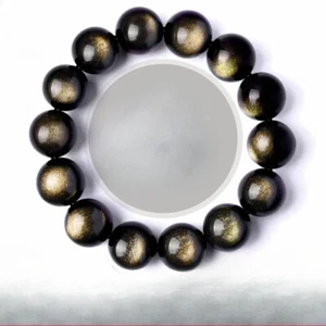 Natural Gold Bracelet Cat Eye Double Gold Eye Gold Obsidian Bead Bracelet - Picture 1 of 10