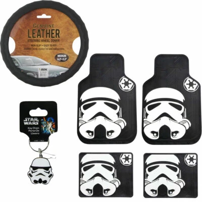 New 6pcs Star Wars Stormtrooper Car Truck Floor Mats Steering Wheel Cover Set - Image 1 of 4
