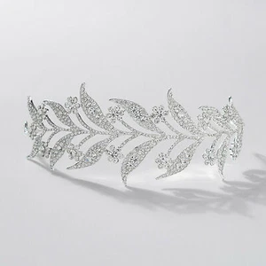 4,5 cm large grandes feuilles cristal mariage fête nuptiale bal diadème couronne - Photo 1/4