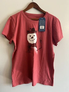 NUEVO CON ETIQUETAS W's Life is Good Manga Corta Trituradora Muñeco de Nieve Paz Gráfico Camiseta Roja L - Imagen 1 de 4