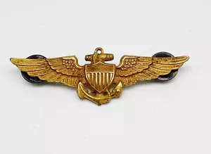 Segunda Guerra Mundial US Navy Marine Corps Pilot 10k placa oro sobre plata esterlina alas pin - Imagen 1 de 2