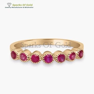 14K Gelbgold viele Monde Rubin Bandring minimalistisch feiner Schmuck Weihnachtsgeschenk - Bild 1 von 6