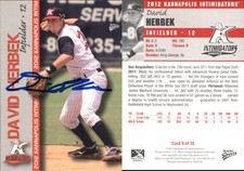 David Herbek Signed 2012 MultiAd Kannapolis Intimidators #9 Card Auto AU