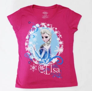 Disney Frozen Girls ELSA SWIRL QUEEN Licensed T-Shirt Short Sleeve HOT PINK - Picture 1 of 1